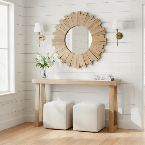 Vista 22 de Plank+Beam Mesa consola de madera maciza, 46 pulgadas, mesa de sofá, mesa de entrada estrecha para pasillo, detrás del sofá, sala de estar, Blanco