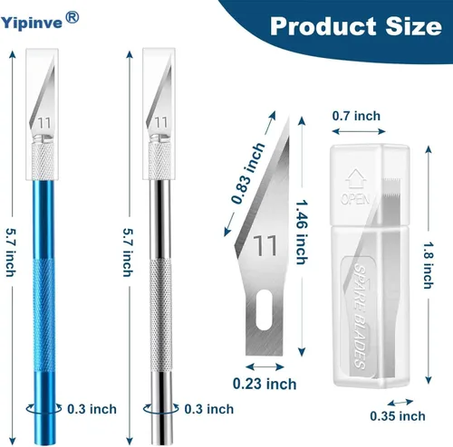 Vista 7 de Cuchillo Exacto, 2 cuchillos Exacto con 60 cuchillas Exacto #11, cuchillo de manualidades, cuchillo de pasatiempo, juego de cuchillos Exacto