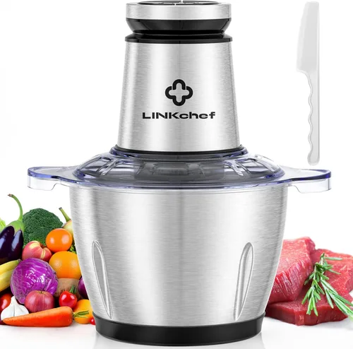 LINKChef Procesador de alimentos pequeño, picador de alimentos de 10 tazas con contenedor, picadora de carne eléctrica de 2.3L 600 W para uso