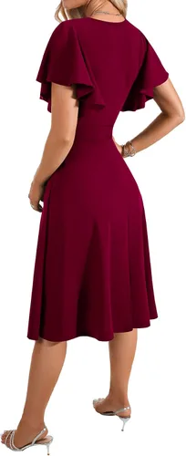 Vista 5 de LYANER Vestido midi acampanado de manga corta con volantes y cuello en V para mujer