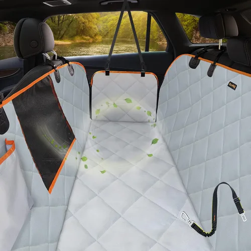 Vista 8 de iBuddy Funda de asiento para perro para asiento trasero, impermeable, protege tu vehículo de arañazos, pelo y suciedad, fácil de instalar y limpiar
