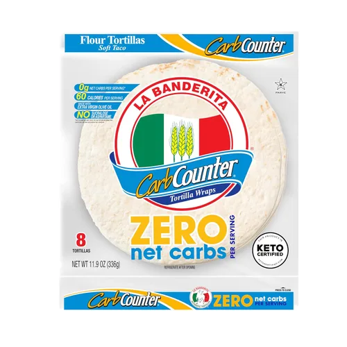 La Banderita Carb Counter CERO carbohidratos netos | Tortillas de flores de 8 pulgadas | Certificado Keto | 11.8 onzas | 8 unidades (paquete de 4)
