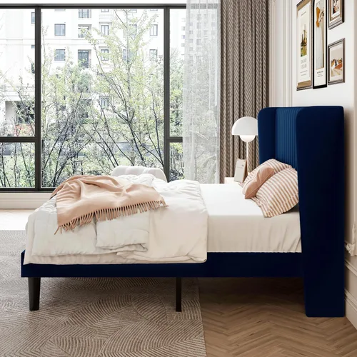 Vista 9 de SHA CERLIN Base de cama de terciopelo tamaño Queen con cabecera capitoné de canal vertical, plataforma tapizada con listones de madera, no necesita