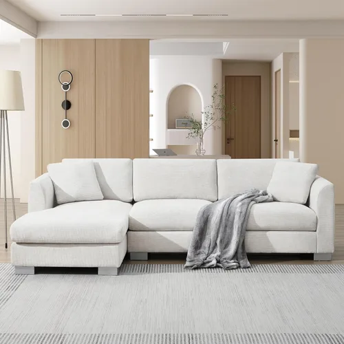 Vista 11 de Asiento profundo sofá modular en forma de L de gran tamaño con diván extra ancho, sofá esquinero de 4 plazas con patas de metal y cojines