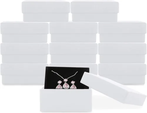 Caja de joyería para collar y aretes, 12 cajas de joyería cuadradas de cartón, caja de regalo de papel de cartón relleno de algodón (2.75 x 2.75 x 1