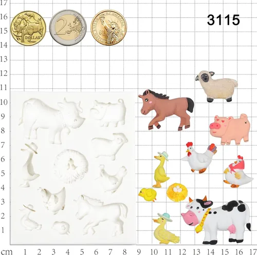 Vista 6 de Barn Animals - Moldes de silicona para decoración de pasteles, decoración de cupcakes, resina epoxi, arcilla polimérica, 2