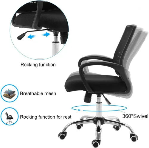 Vista 7 de Silla de escritorio, silla de oficina en casa, sillas de computadora de malla con soporte lumbar y reposabrazos, silla de escritorio ergonómica