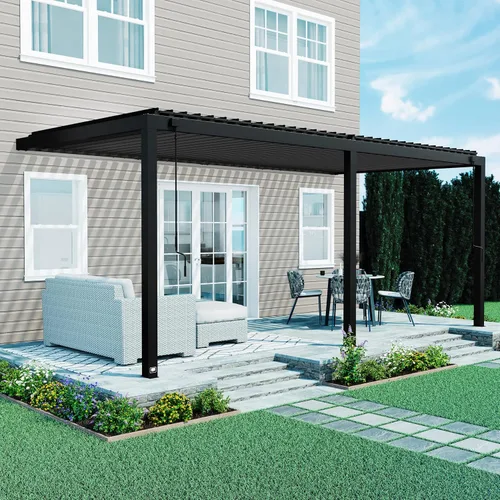 Vista 13 de Backyard Discovery Sarasota - Kit de pérgola con listones de acero galvanizado de 10 x 10 pies con techo ajustable, sombra, protección contra