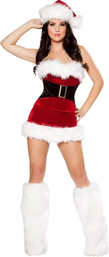 Disfraz de señora Claus para mujer, vestido de Papá Noel, sombrero y calentadores de piernas