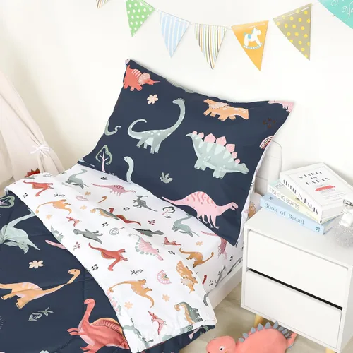 Vista 3 de Juego de ropa de cama para niños pequeños, ropa de cama de 4 piezas para niños pequeños, juego de edredón súper suave para cuna, incluye edredón