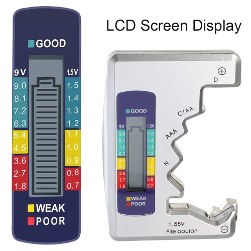 Vista 6 de Wolfride Probador de comprobador de batería AA Probador de batería universal 9 V Probador de batería Pantalla digital para AAA AA C D N 9V Batería