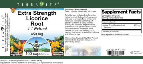 Vista 4 de Extracto de raíz de regaliz extra fuerte 4:1 - 450 mg (100 cápsulas, ZIN: 514213)