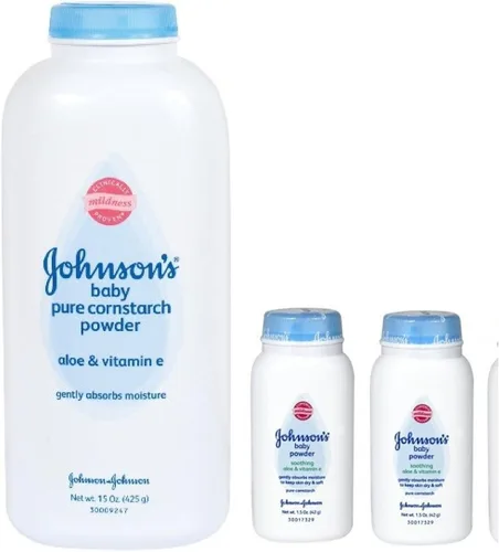 Johnson's Pure Cornstarch - Polvo para bebé de 15 onzas + almidón de maíz puro de Johnson's tamaño de viaje, 1.5 onzas, paquete de 2