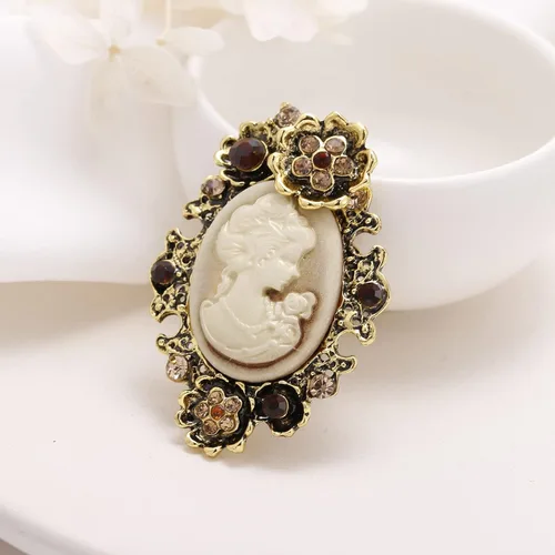 Vista 3 de lureme Cameo de belleza victoriana elegante vintage con broche de cristal (br000017)