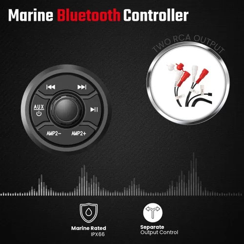 Vista 7 de NOAM NUTV5-S V.2 - Kit de sistema estéreo marino ATV/carrito de golf/UTV - con 2 altavoces de torre de luz LED impermeables, subwoofer, controlador