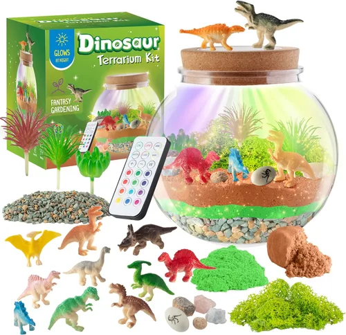 Kit de terrario iluminado con dinosaurios para niños - Luz nocturna LED regalo de cumpleaños para niños de 4, 5, 6, 7, 8-12 años - Juguetes de