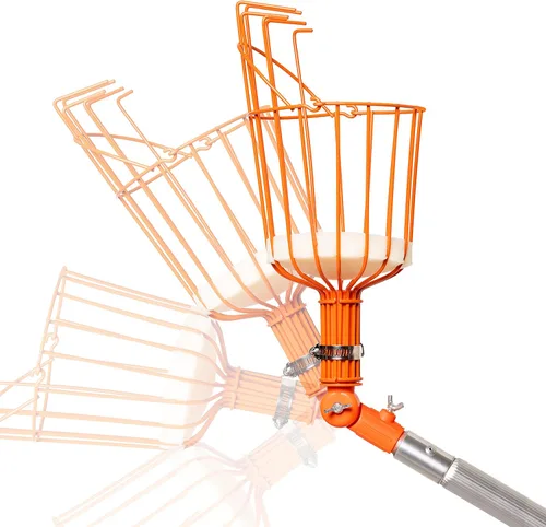 Vista 2 de EZ SMART Recolector de frutas de 21 pies con poste rígido ligero - Diseño plegable compacto patentado con cabeza giratoria - Paquete combinado 2