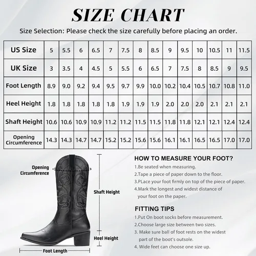 Vista 2 de IUV - Botas de cowboy para mujer, con punta puntiaguda, botas vaqueras occidentales para mujer, botas de vaquera a media pantorrilla