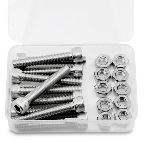 Vista 7 de 20 juegos de tornillos y tuercas M6 Allen Caja de combinación 304 Tornillos de cabeza de casquillo de acero inoxidable (M6 x 1.575 in)