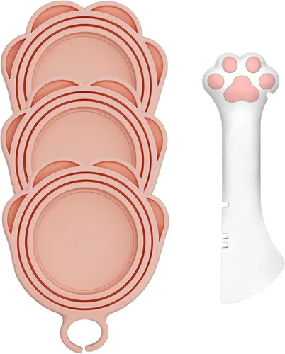 Vista 9 de Cuchara para latas de comida para gatos y 3 tapas de latas, bonitas fundas con forma de pata y abridor para alimentos húmedos, silicona universal