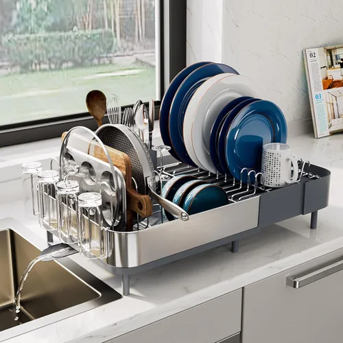 Vista 9 de SUNLY Escurridor de platos expandible, soportes versátiles para ollas y sartenes, estante de secado de cocina que ahorra espacio, escurridor