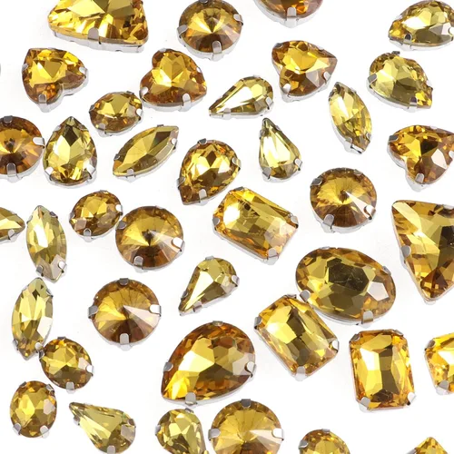 Vista 15 de 50 diamantes de imitación para coser, formas mixtas, diamantes de imitación de vidrio para coser en gemas de cristal, parte trasera plana mental