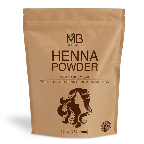 MB Herbals Polvo de Henna 100% Natural y Pura 454 Gram | 16 oz / 1.00 LB | Para Color de Cabello Natural Naranja-Rojo | Triple Tamiz | Crudo | No