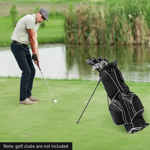 Vista 8 de Goplus Bolsa de golf ligera para palos de golf con divisores superiores de 6 vías, 8 bolsillos, bolsa refrigeradora, capucha para lluvia, correa