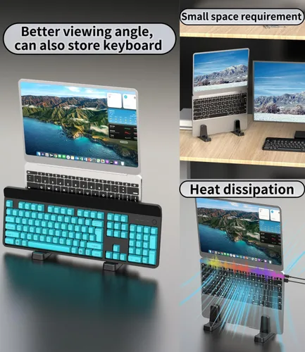 Vista 2 de Soporte vertical ergonómico para computadora portátil: soporte de refrigeración para laptop que ahorra espacio para organización de escritorio