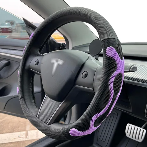 Vista 8 de PINCTROT Comfy Grip - Funda para volante para Tesla Model Y/3 2016-2025 2026 Standard/Highland/Juniper, forma de D de 14 pulgadas tamaño pequeño