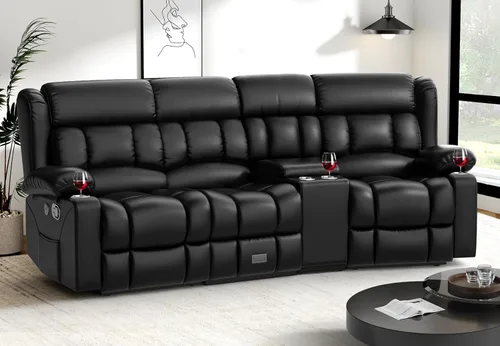 Vista 20 de Dresegmt Juego de sofá reclinable con consola de almacenamiento, diseño de respaldo medio abatible, sofá reclinable de 3 plazas y silla reclinable