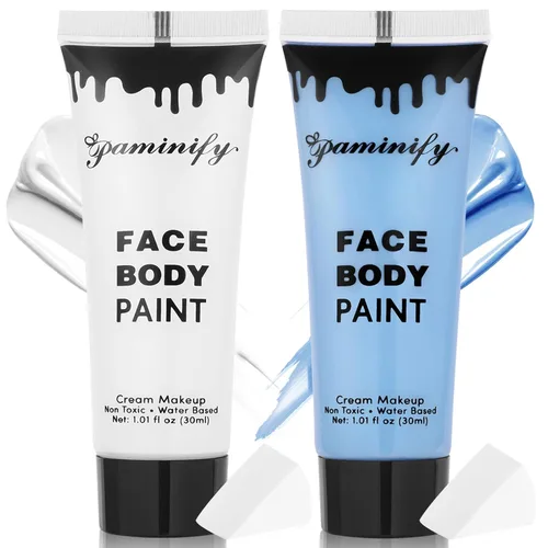Pintura corporal blanca y azul claro, 1.01 onzas/unidad, pintura facial azul bebé con 2 esponjas, kit de pintura de avatar lavable para cadáver