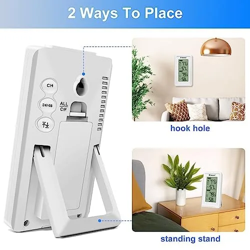 Vista 4 de Geevon Termómetro digital inalámbrico para interiores y exteriores, con retroiluminación LCD, puede recibir señales de 3 transmisores, rango de 200