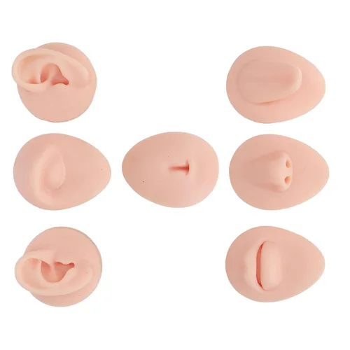 Vista 11 de Modelo de perforación corporal, 6 piezas de simulación de silicona para perforación de parte del cuerpo, kit de práctica de piercing, oreja, nariz