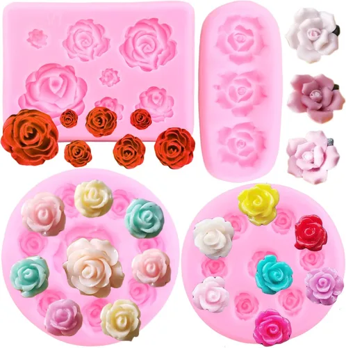 Mujiang Molde de fondant de flores de rosa, moldes de silicona para decoración de pasteles, decoración de cupcakes, pasta de goma de mascar de