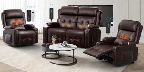 Vista 36 de Sofá reclinable de dos plazas, sofá reclinable de gran tamaño, sofá reclinable de masaje con puerto USB y almacenamiento y portavasos, sofá
