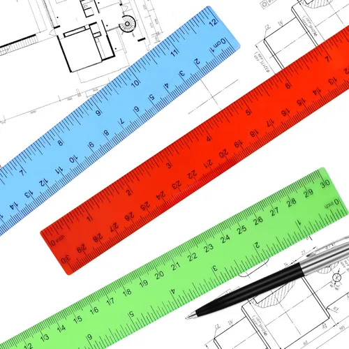Vista 4 de Unjoo Regla recta de plástico transparente, 12 pulgadas, colores surtidos a granel, inastillable con pulgadas y centímetros para la escuela