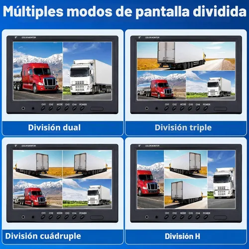 Vista 4 de Cámara de respaldo para vehículo, Camecho de 9 pulgadas, 4 monitores divididos + 4 cámaras con cámara de visión frontal y trasera, 18 IR de visión