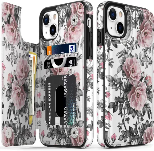 Vista 836 de LETO para iPhone 15 Pro Funda tipo cartera - Tapa tipo folio con patada - Diseños de moda - Tarjetero - Funda protectora para mujeres y niñas - 6.1