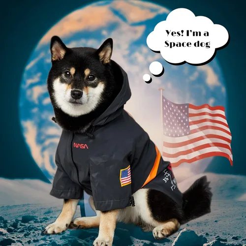 Vista 5 de ChoChoCho Impermeable para perro, chaqueta impermeable reflectante a prueba de agua, disfraz de la NASA para perro, ropa de calle elegante