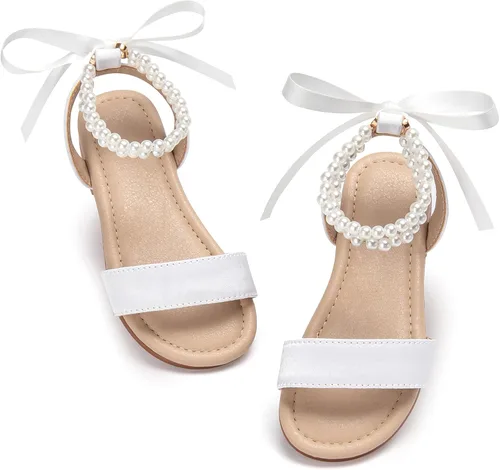 Vista 36 de Sandalias de verano para niñas con puntera abierta, sandalias planas de princesa con suela cómoda D742 Oro