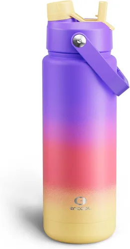 Vista 60 de Botella de agua aislada con popote para niños, botella de agua de acero inoxidable de 12 onzas con boquilla doble, a prueba de fugas, sin BPA, al