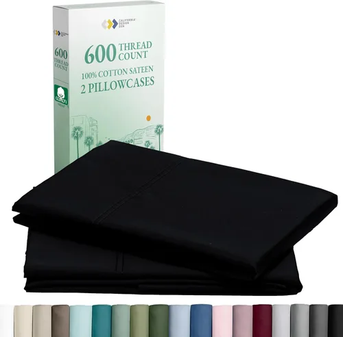 Vista 17 de California Design Den - Juego de 2 fundas de almohada lujosas y suaves con calidad de hotel, 100 % algodón, 600 hilos, fundas frescas para almohadas