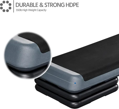 Vista 7 de Yaheetech Escalón aeróbico, plataforma de ejercicio aeróbico ajustable de 4-6-8 pulgadas, tamaño del club de salud con elevadores y superficie