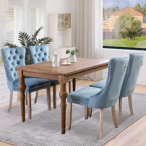 Vista 56 de SoarFlash Juego de 6 sillas de comedor de terciopelo, silla lateral de respaldo alto, silla lateral tapizada moderna de alta gama con capitoné