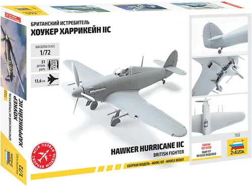 Vista 2 de Zvezda Kit Modelo 7322 British Fighter Hawker Hurricane IIC, Escala 1/72