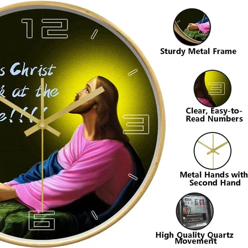 Vista 3 de Reloj de pared de 12 pulgadas, marco de madera, reloj de oración religiosa cristiana, moderno, decorativo, sin tictac, con batería, reloj de pared