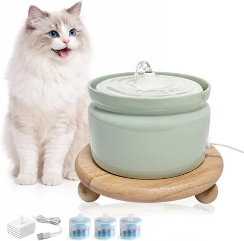 Vista 3 de Ceramic Cat Water Fountain - 1L/37oz Super Quiet Small Pet Water Bowl, 2 Filter, Dishwasher Safe (3 Pack)