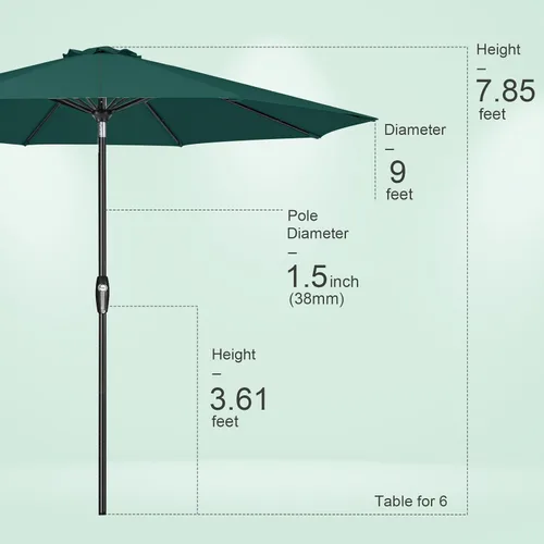 Vista 8 de Tempera Patio Market Outdoor Table Umbrella with Auto Tilt and Crank, Large Sun Umbrella with Sturdy Pole & Fade Resistant Canopy, Easy to Set