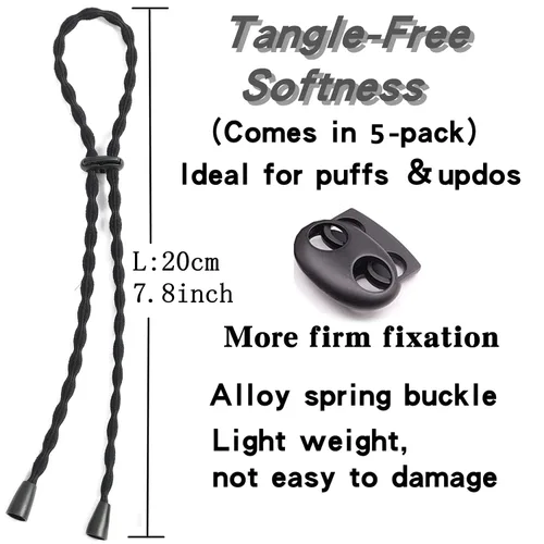 Vista 3 de Afro - Corbatas de cola de caballo con cordón ajustable para cabello corto rizado rizado moño lazos para la diadema Afro larga acolchada